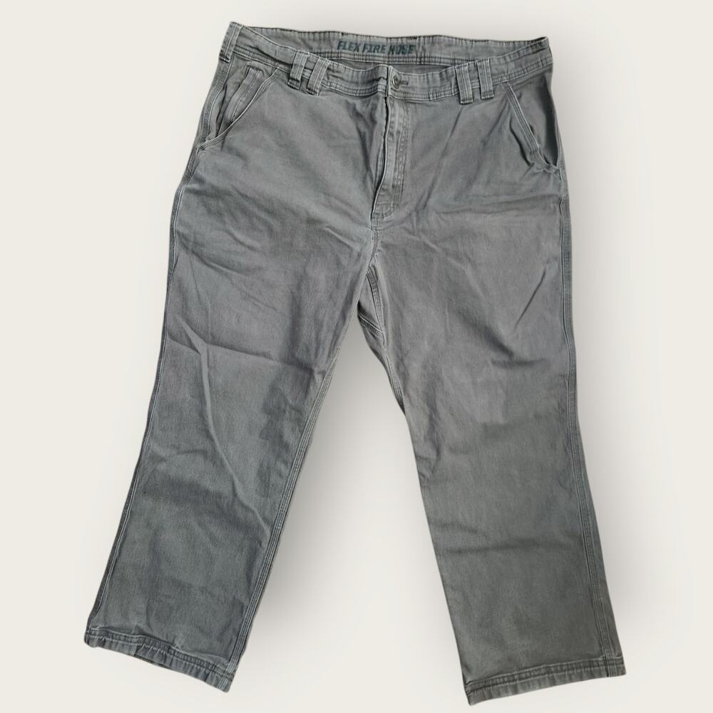 Duluth Flex Fire Hose Jeans Men's Sz 38x25 Gray Straight Leg Workwear Durable